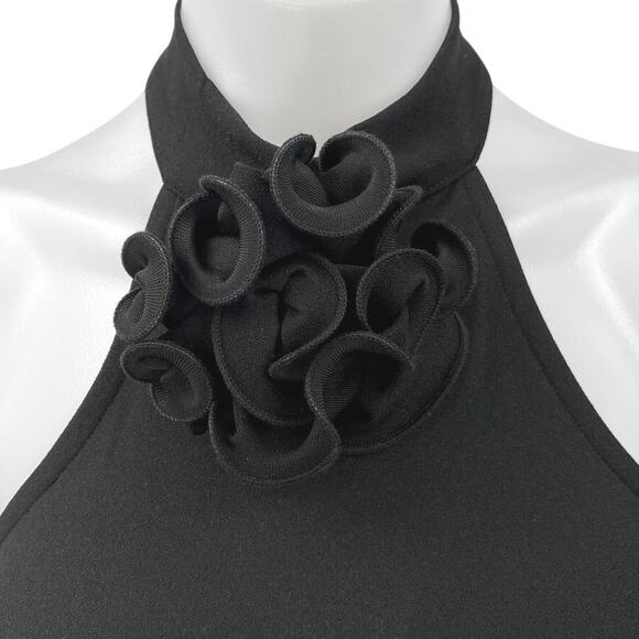 NA-KD Black Sleeveless Rose Halter High Neck Slit Midi Maxi Bodycon Dress XS - Picture 4 of 6